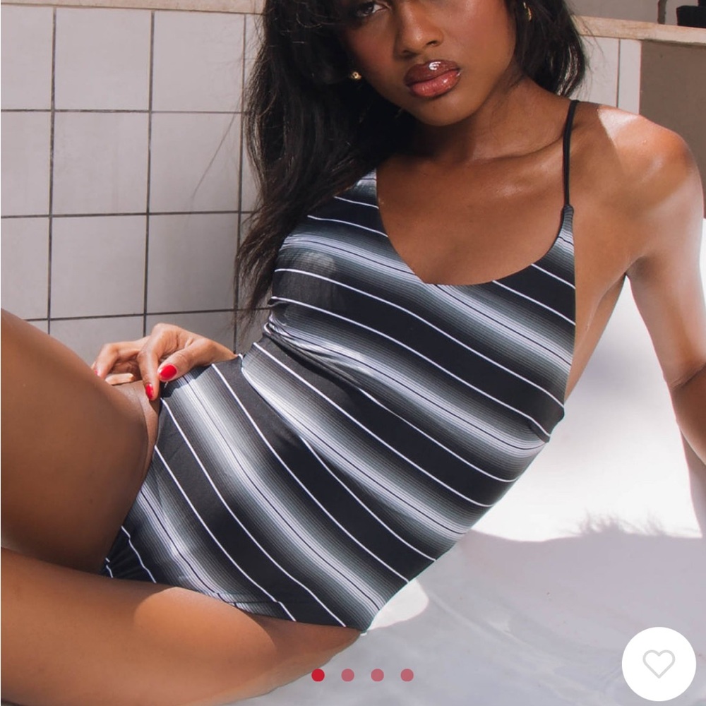 Dixxon “Cindi” Black and White Striped Swimsuit- black serape